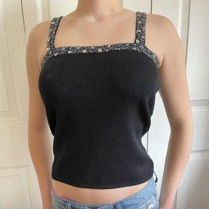 Black Knit Crop Top Vtg 90s Gantos